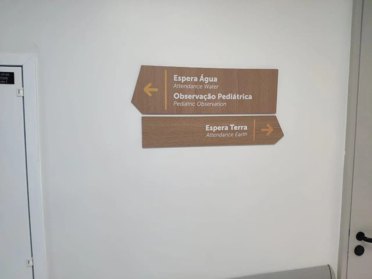 Placas direcionais de madeira para observação pediátrica